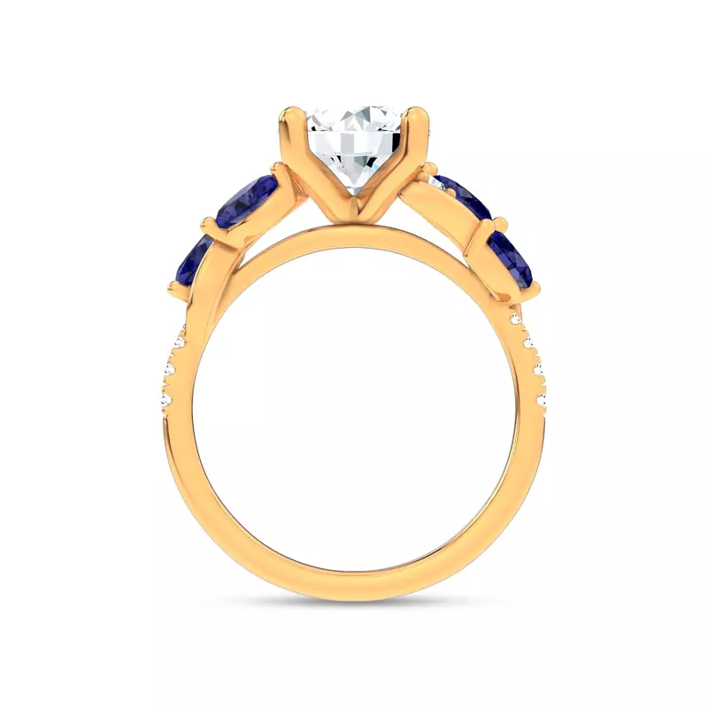 14K Yellow Gold Hayden Curved Vine Sapphire And Diamond Engagement Ring