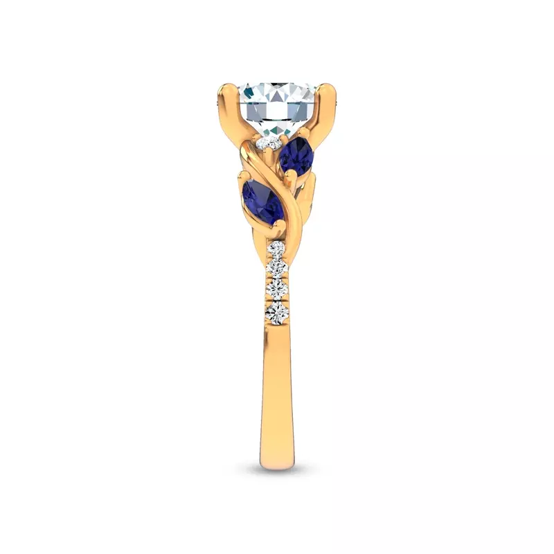 18K Yellow Gold Hayden Curved Vine Sapphire And Diamond Engagement Ring