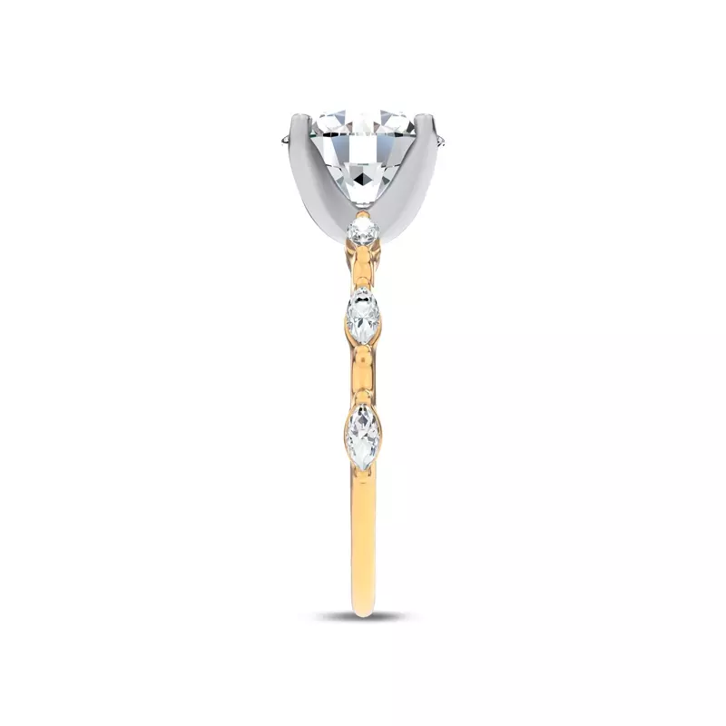 14K Yellow Gold Starlight Spaced Marquise Diamond Engagement Ring