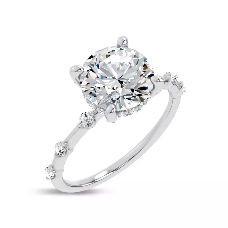 14K White Gold Starlight Diamond Prong Engagement Ring