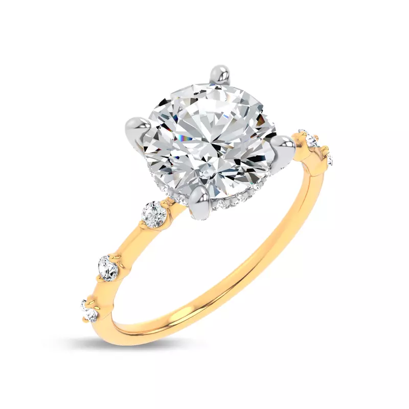 14K Yellow Gold Starlight Diamond Prong Engagement Ring