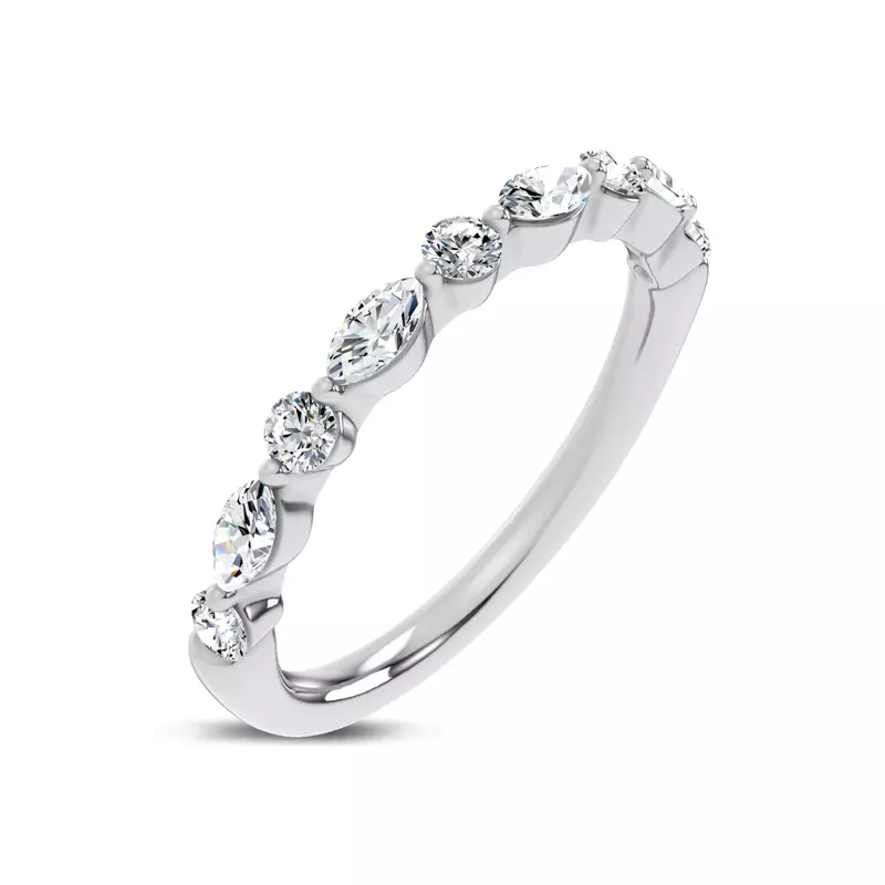 14K White Gold Serenity Marquise And Round Diamond Band