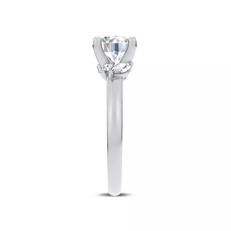 14K White Gold Serenity Marquise And Round Diamond Accent Engagement Ring