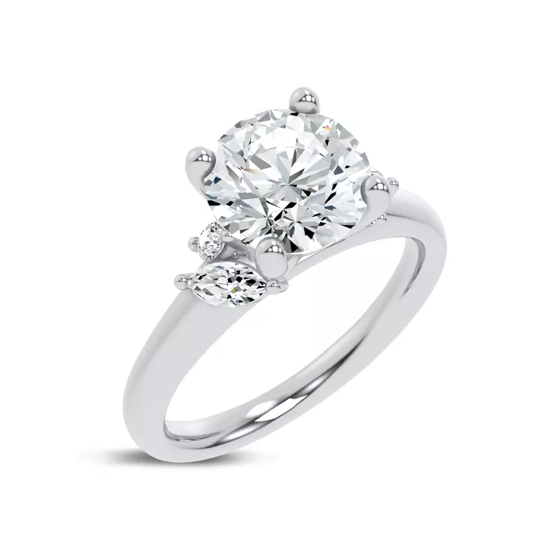 14K White Gold Serenity Marquise And Round Diamond Accent Engagement Ring