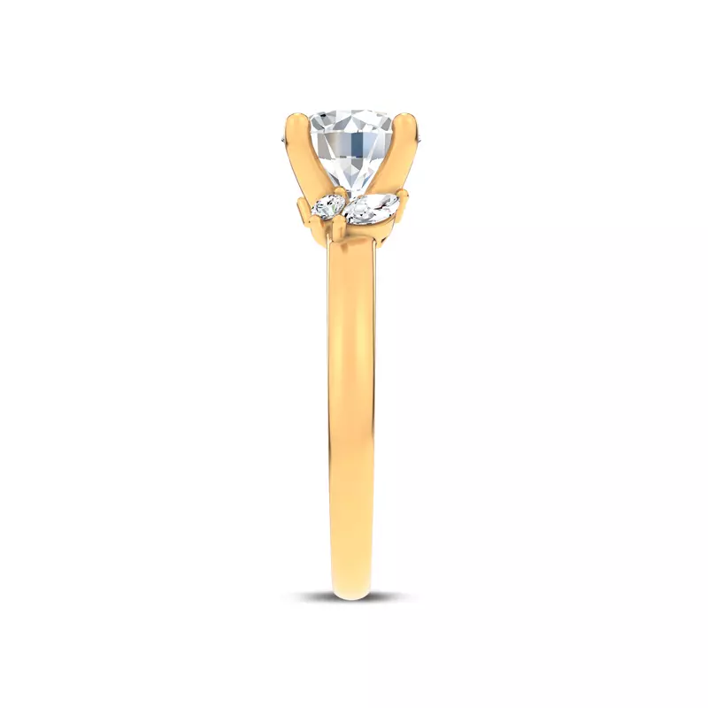 14K Yellow Gold Serenity Marquise And Round Diamond Accent Engagement Ring