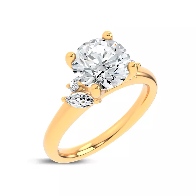 14K Yellow Gold Serenity Marquise And Round Diamond Accent Engagement Ring