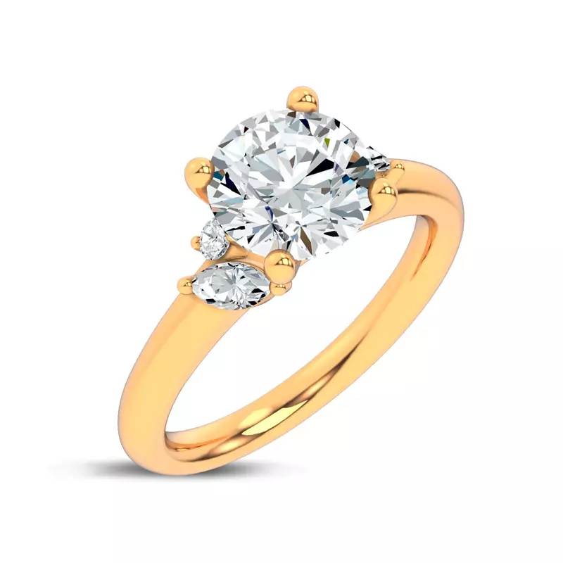 14K Yellow Gold Serenity Marquise And Round Diamond Accent Engagement Ring