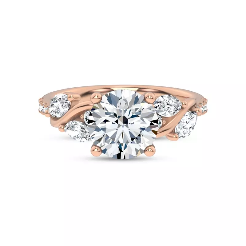 14K Rose Gold Hayden Curved Vine Hidden Halo Lab Engagement Ring 