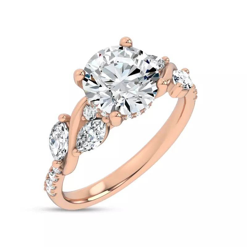 14K Rose Gold Hayden Curved Vine Hidden Halo Lab Engagement Ring 