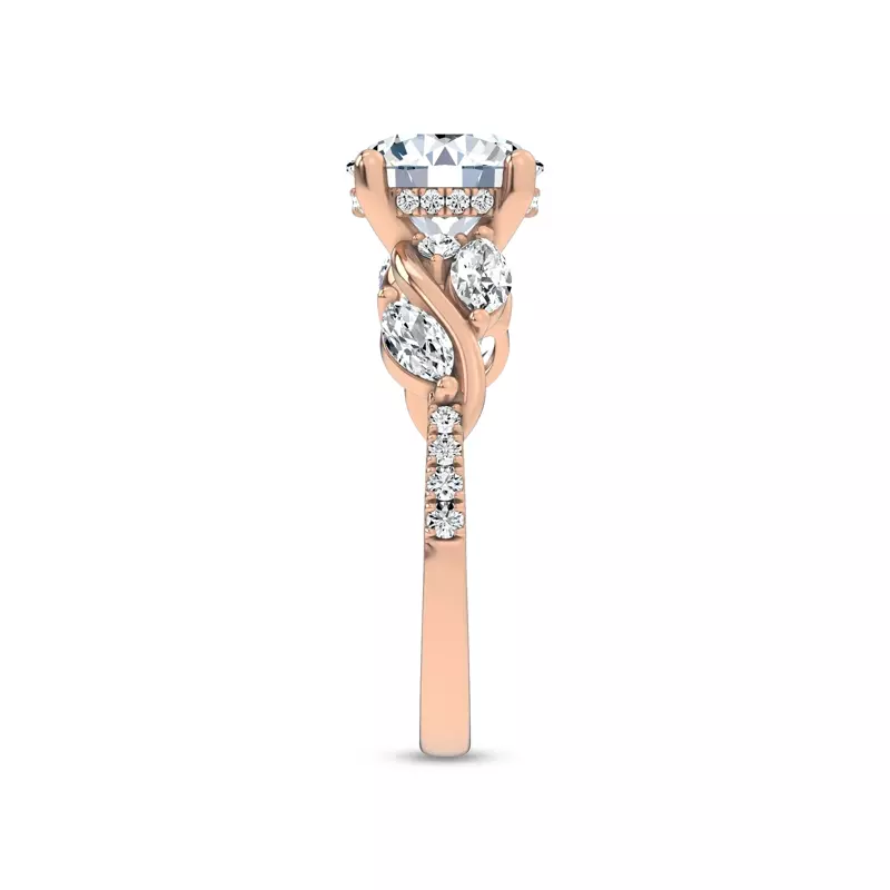 14K Rose Gold Hayden Curved Vine Hidden Halo Lab Engagement Ring 