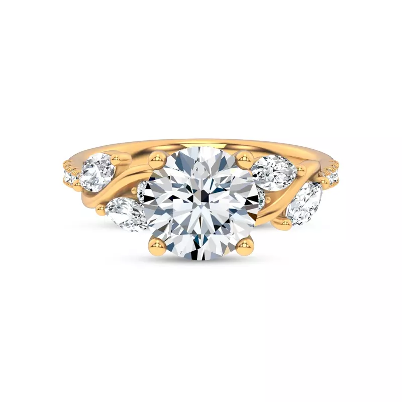 14K Yellow Gold Hayden Curved Vine Hidden Halo Engagement Ring 