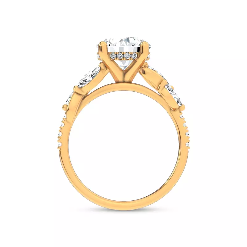 14K Yellow Gold Hayden Curved Vine Hidden Halo Engagement Ring 