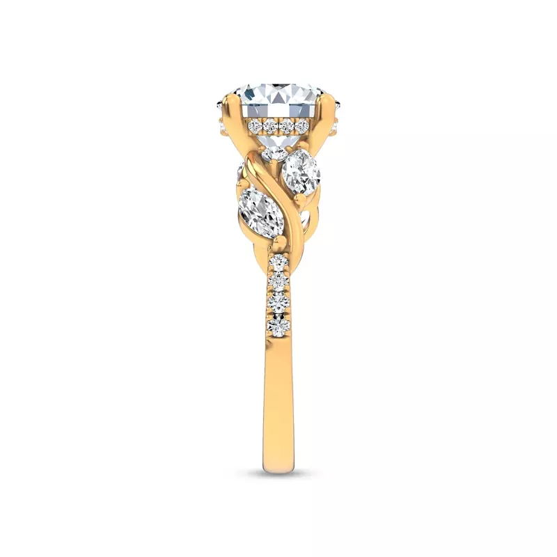 14K Yellow Gold Hayden Curved Vine Hidden Halo Engagement Ring 