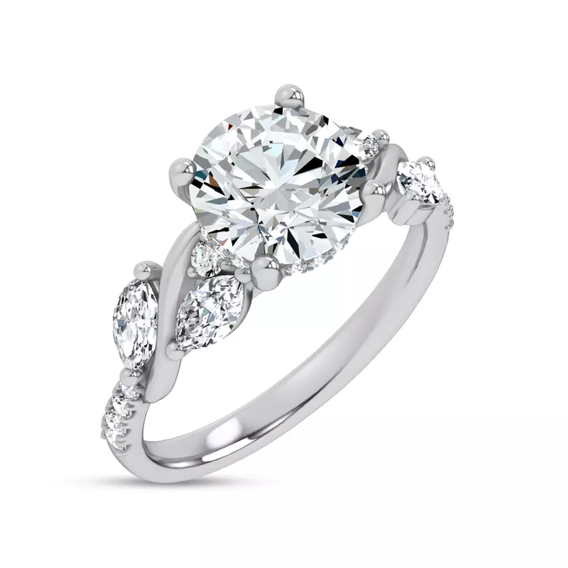 18K White Gold Hayden Curved Vine Hidden Halo Lab Engagement Ring 
