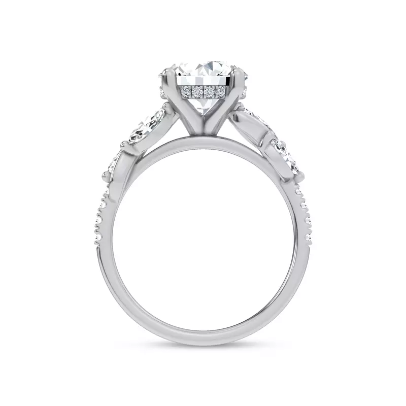 18K White Gold Hayden Curved Vine Hidden Halo Lab Engagement Ring 