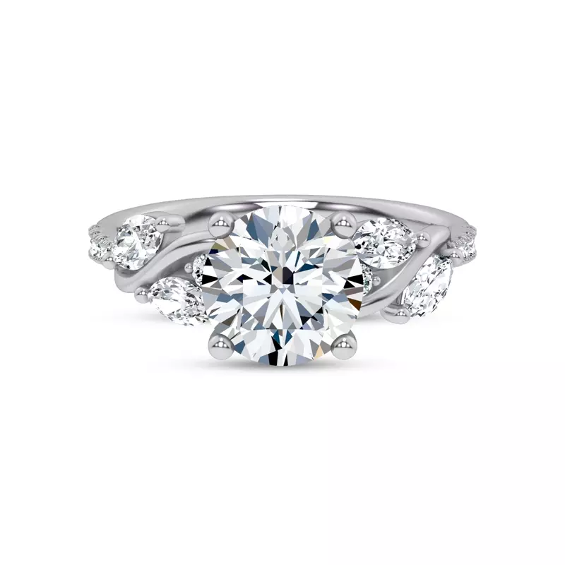 Hayden Curved Vine Hidden Halo Engagement Ring 