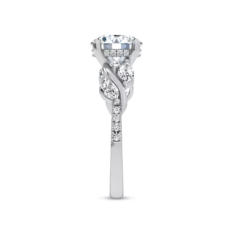 18K White Gold Hayden Curved Vine Hidden Halo Engagement Ring 