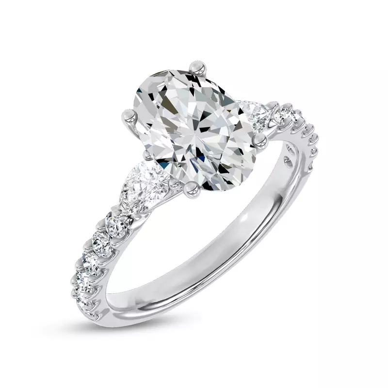 14K White Gold Perelle Pear Pavé Lab Engagement Ring