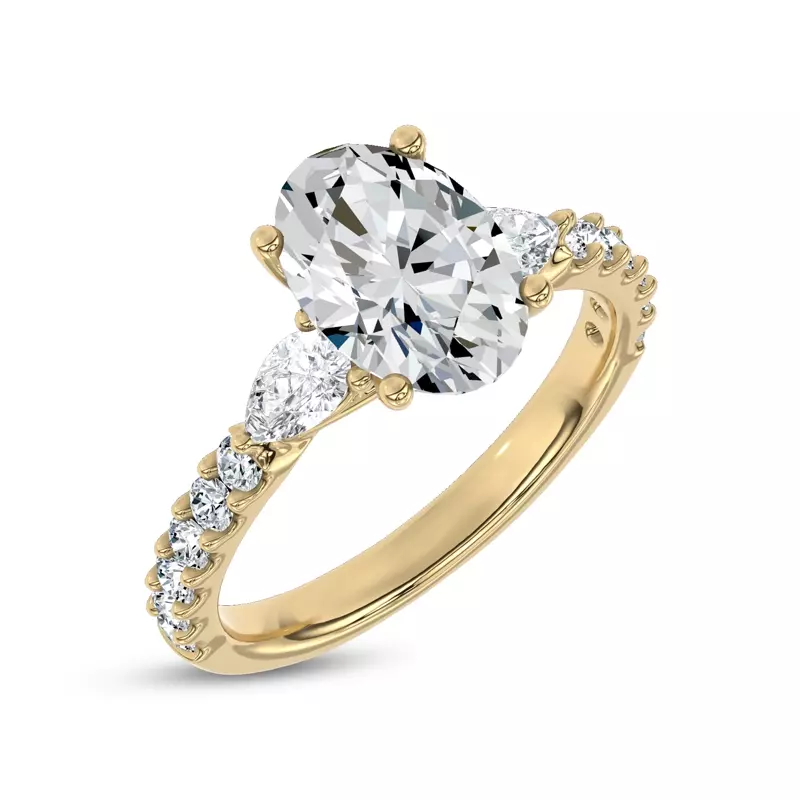 14K Yellow Gold Perelle Pear Pavé Lab Engagement Ring