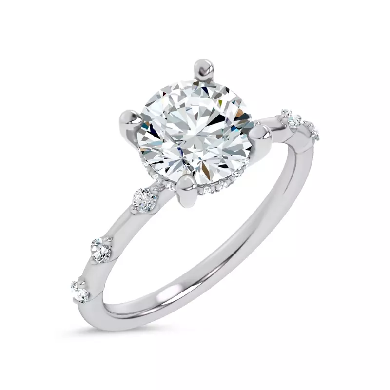 14K White Gold Starlight Spaced Hidden Halo Engagement Ring