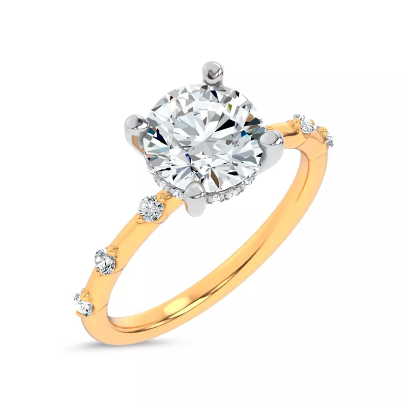 14K Yellow Gold Starlight Spaced Hidden Halo Engagement Ring