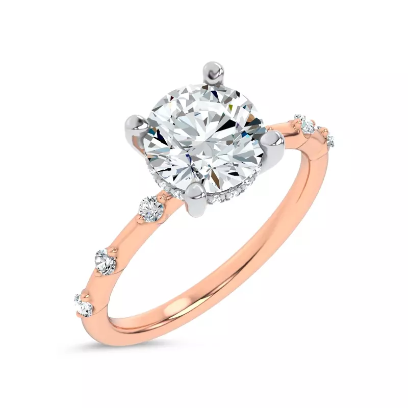18K Rose Gold Starlight Spaced Hidden Halo Engagement Ring