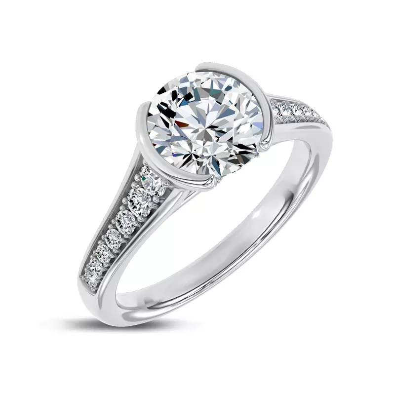 14K White Gold Jenna Half Bezel Pavé Lab Engagement Ring
