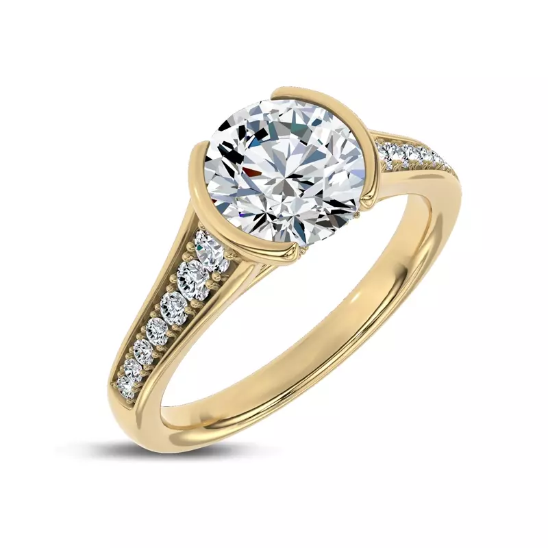 14K Yellow Gold Jenna Half Bezel Pavé Engagement Ring