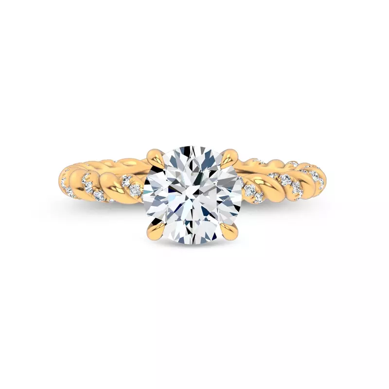 14K Yellow Gold Dorza Twisted Pavé Hidden Halo Engagement Ring