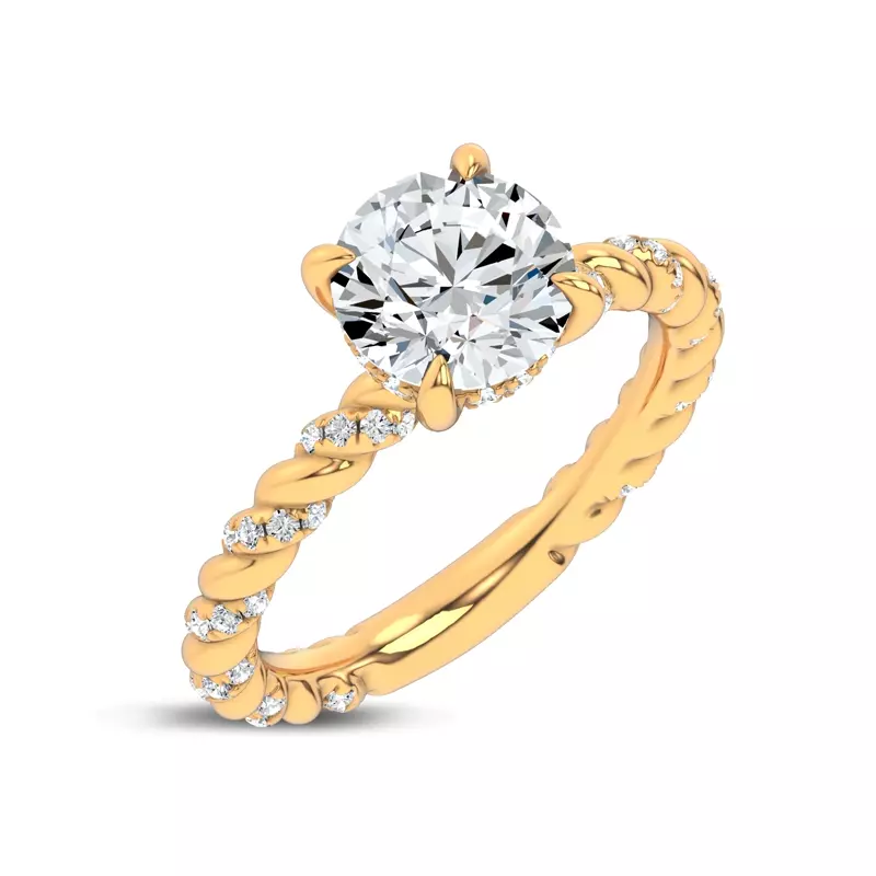 14K Yellow Gold Dorza Twisted Pavé Hidden Halo Engagement Ring