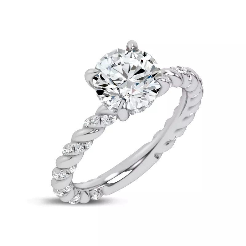 Platinum Dorza Twisted Pavé Hidden Halo Engagement Ring