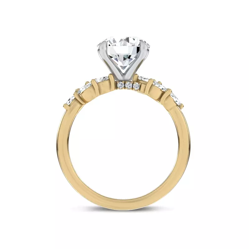 14K Yellow Gold Seravine Leaf Accent Lab Engagement Ring
