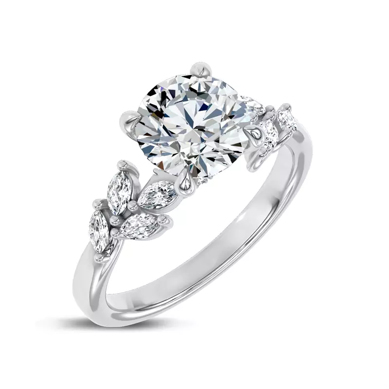 Platinum Seravine Leaf Accent Lab Engagement Ring