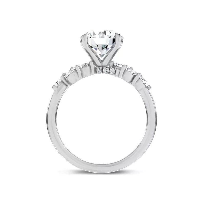Platinum Seravine Leaf Accent Lab Engagement Ring