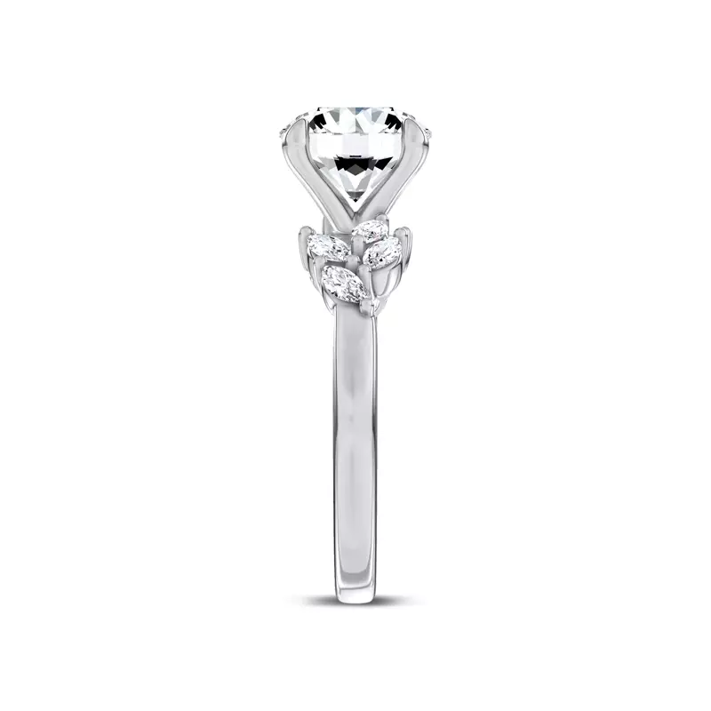 Platinum Seravine Leaf Accent Lab Engagement Ring