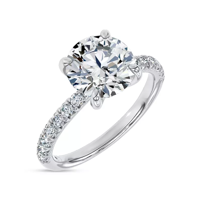 14K White Gold Sculpted C-Prong Pavé Lab Engagement Ring by Christian Siriano 