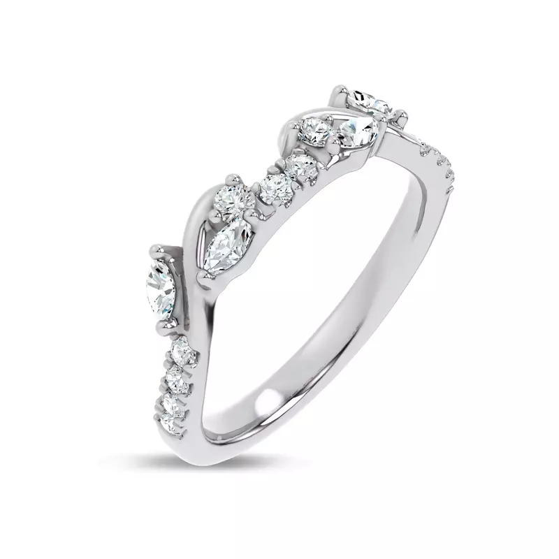 14K White Gold Hayden Round and Marquise Band