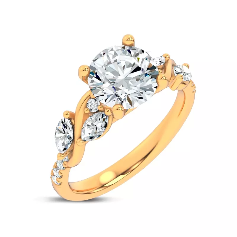 14K Yellow Gold Hayden Curved Vine Lab Engagement Ring