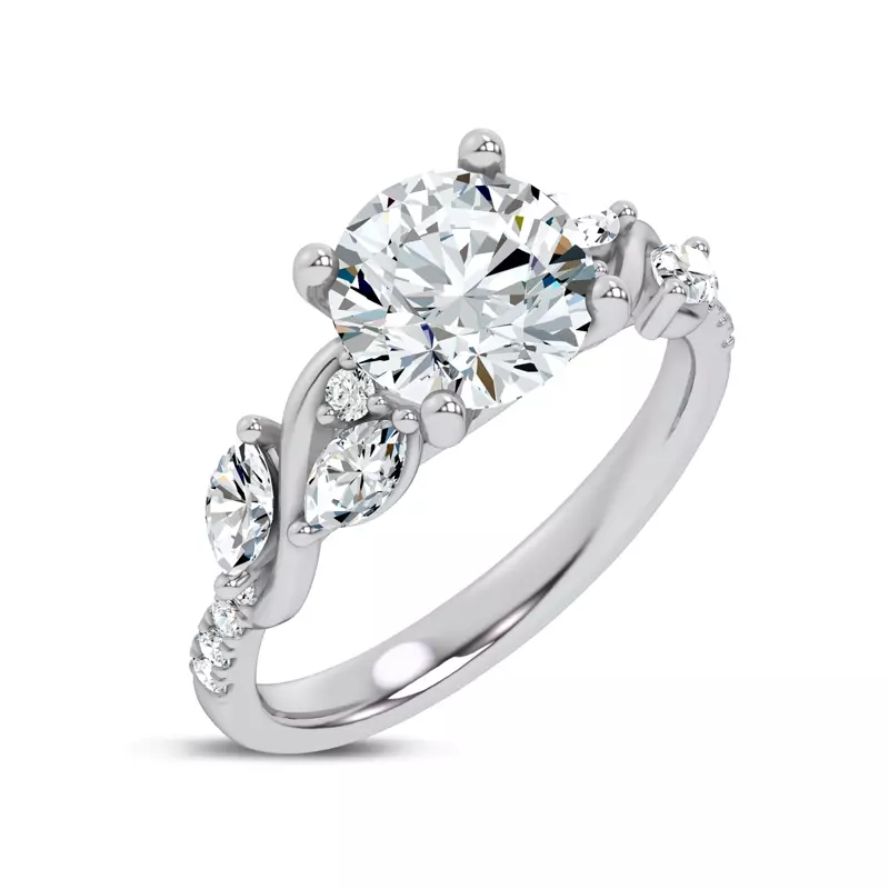18K White Gold Hayden Curved Vine Diamond Engagement Ring