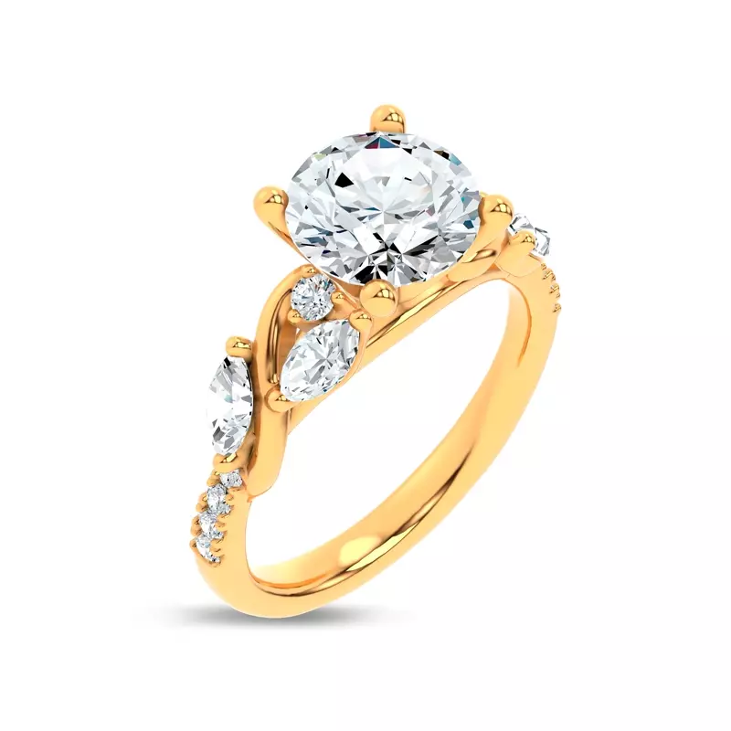 18K Yellow Gold Hayden Curved Vine Diamond Engagement Ring