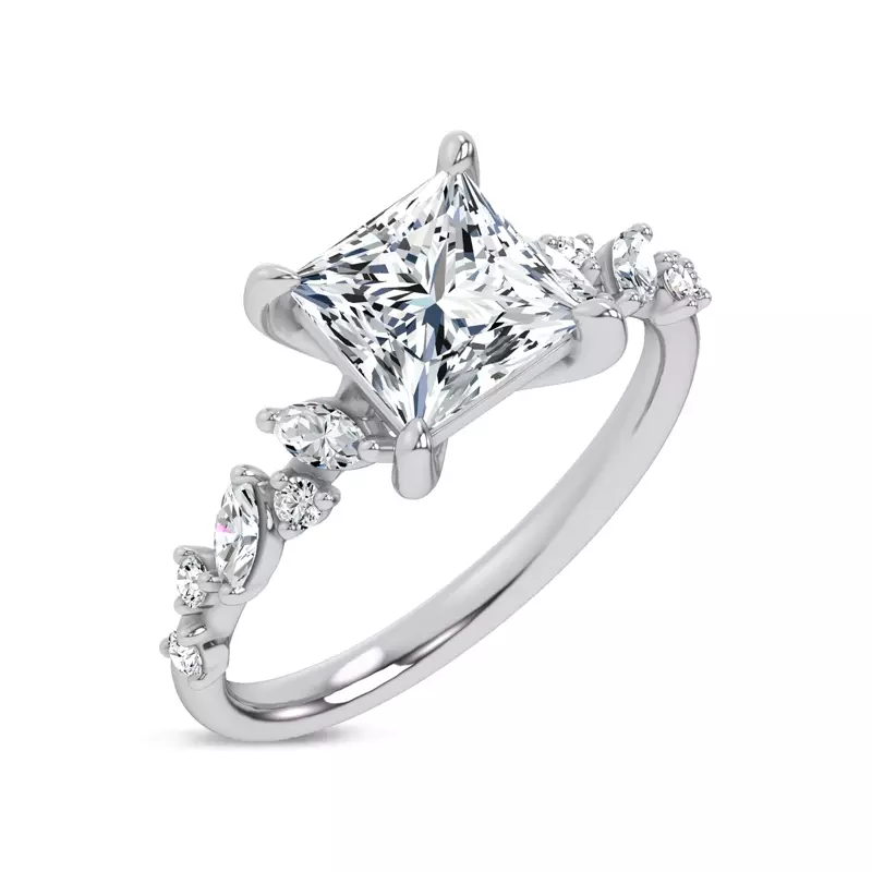 14K White Gold Hayley Scattered Diamond Engagement Ring