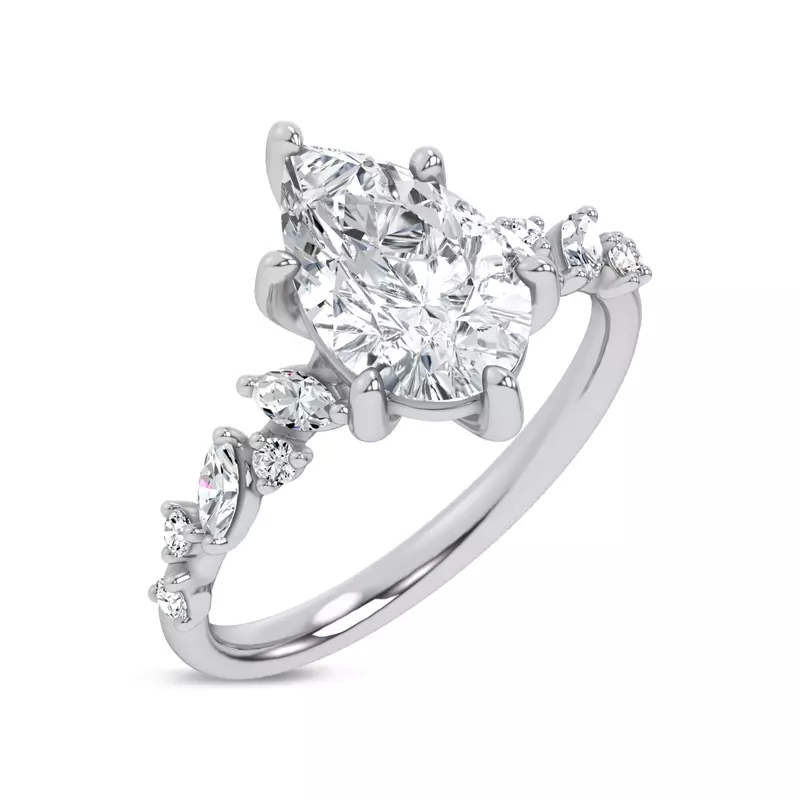 14K White Gold Hayley Scattered Diamond Engagement Ring