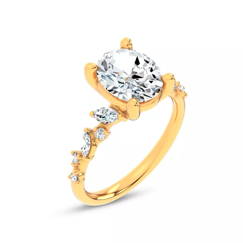 14K Yellow Gold Hayley Scattered Diamond Engagement Ring