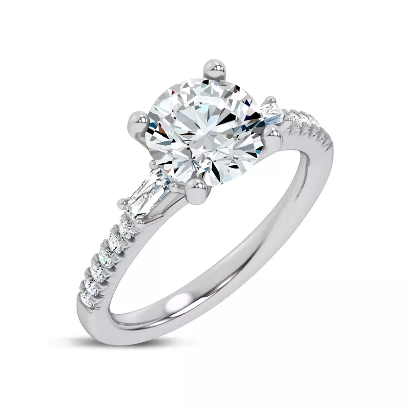 14K White Gold Brenda Tapered Baguette & Pavé Engagement Ring