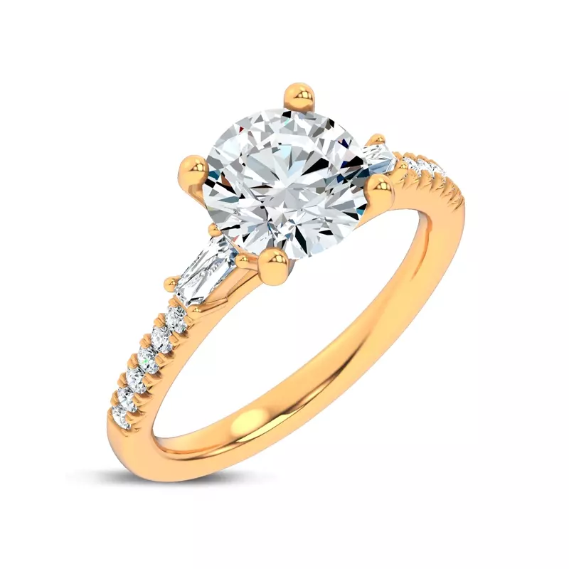 14K Yellow Gold Brenda Tapered Baguette & Pavé Engagement Ring