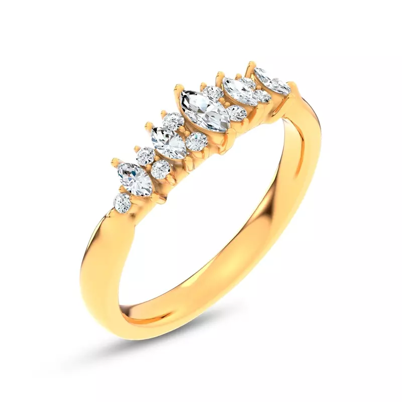 14K Yellow Gold Almita Marquise And Round Diamond Band