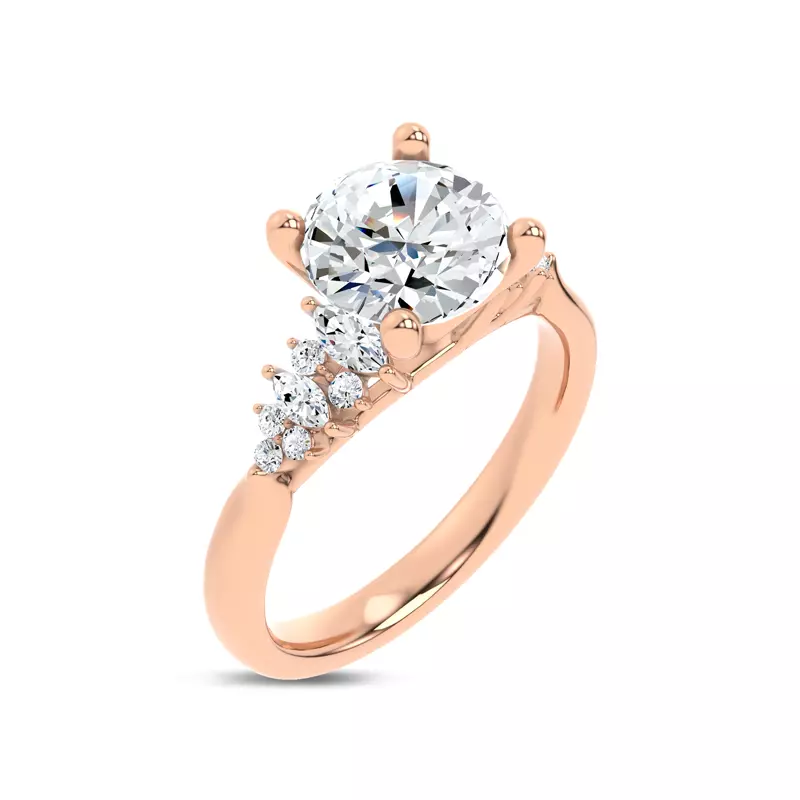 14K Rose Gold Almita Marquise And Round Diamond Engagement Ring