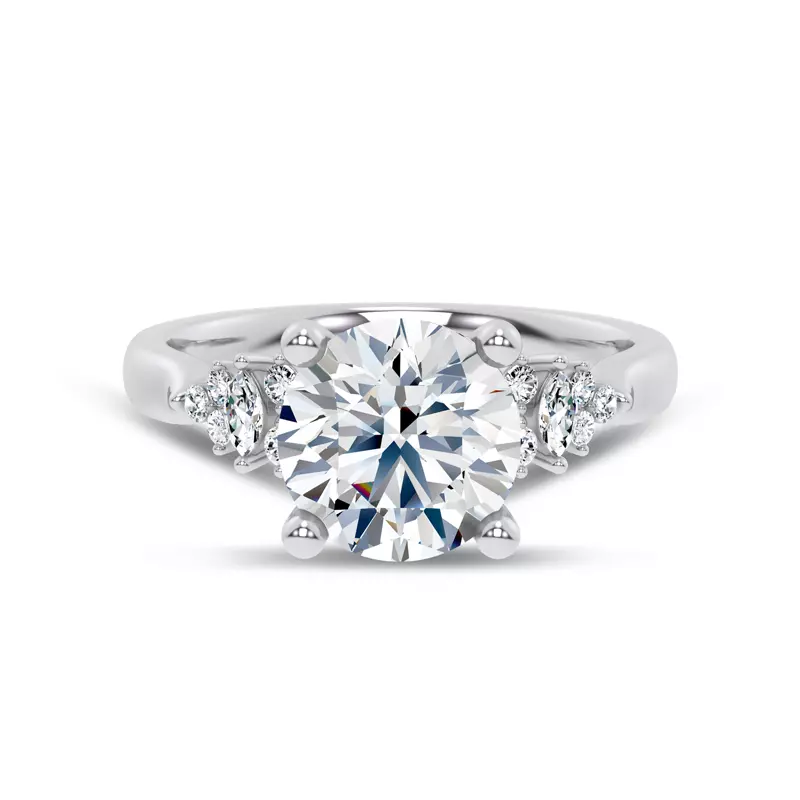 14K White Gold Almita Marquise And Round Diamond Engagement Ring