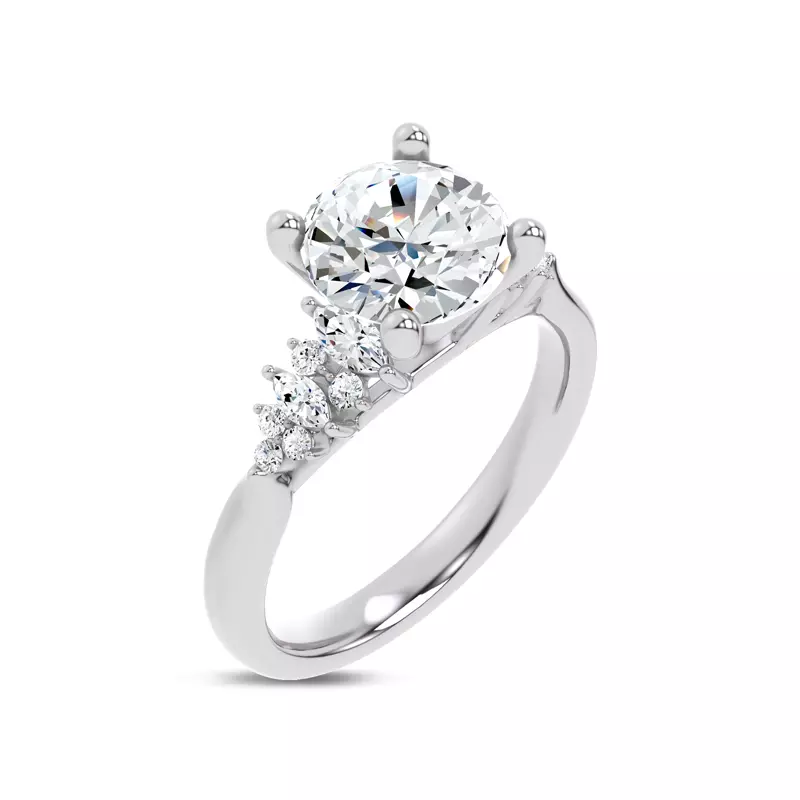 14K White Gold Almita Marquise And Round Diamond Engagement Ring