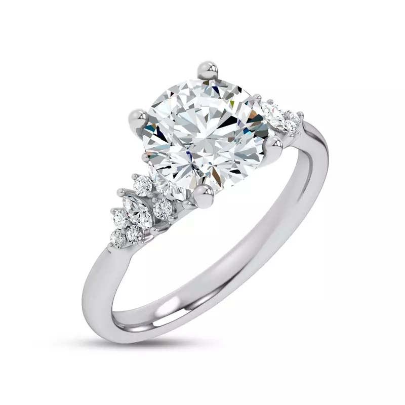 14K White Gold Almita Marquise And Round Diamond Engagement Ring